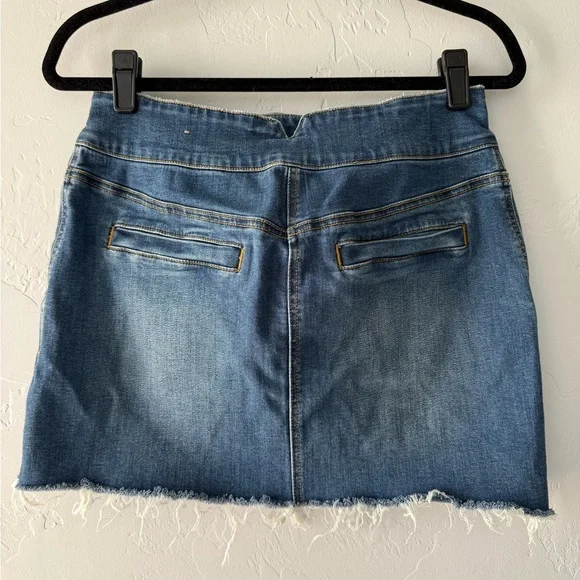 Prana Denim Mini Skirt, Button Front, Raw Hem, Size 10 - Picture 2 of 8